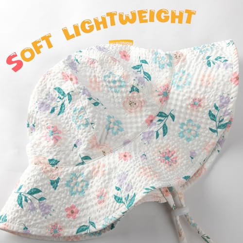 Image of HONGTEYA Baby Sun Hat Toddler Girl Beach Hat Sun Protection Adjustable Outdoor Summer Wide Brim Bucket Hat for Infant Kids