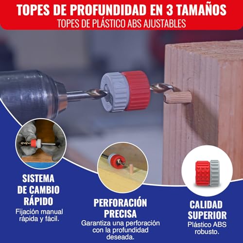Miniatura 2 de Tivoly - Juego De 3 Topes De Perforación De Plástico Abs - Ajusta Sin Herramientas - Para Brocas De Ø3 A 12mm