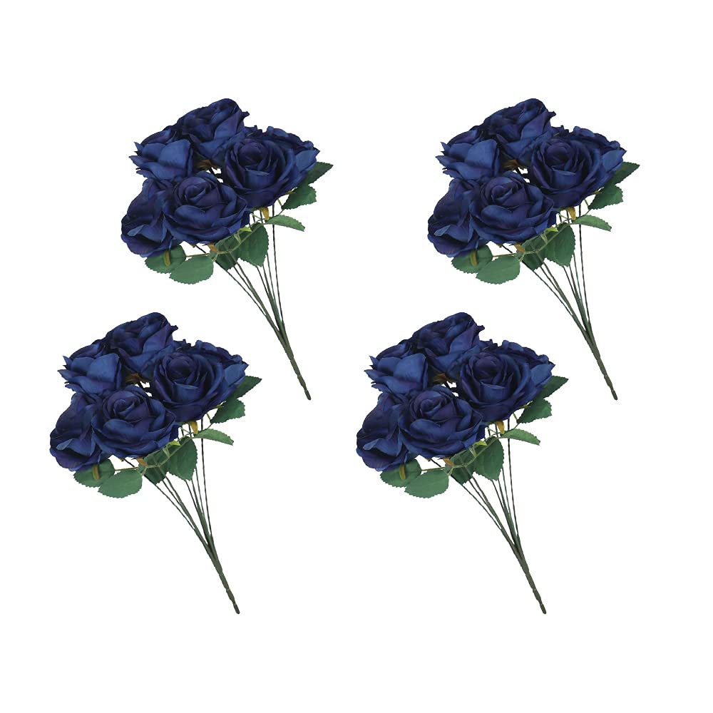 YATAI Pack of 4 Silk Rose Artificial Flowers For Decoration – Fake Rose For Home Wedding Party Indoor Table Decoration Items Thanksgiving Holidays Ornament – Artificial Rose Flowers (Blue)