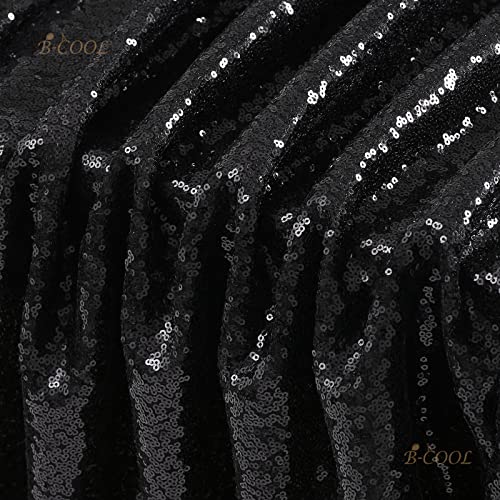 Image of B-COOL Black Sequin Table Overlay 50x50 inch Square Sequin Tablecloth Halloween Sparkle Glitz Tablecloth Popular Sequin Decoration Tableclcoth