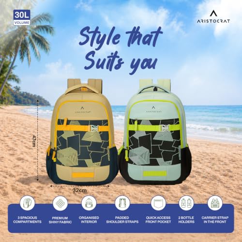 Image of Aristocrat Buzz Casual Backpack 30L | 3 Compartments with Quick-Access Front Pocket | Padded Shoulder Straps & Side Bottle Holders | Office & Travel Backpack for Men & Women