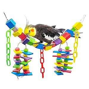 SunGrow Parrot Toy, 19″ x 7.5″, Colorful Wooden Beads and Metal Chain Link Hanger, Multicolored, 1 Pc per Pack