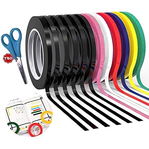 Hsxfl 12 Pack 3mm 1/8 Inch Width Graphic Art Thin Tape, Self-Adhesive Whiteboards Dry Erase Line Gridding Tape, 216 Feet Long per Roll (Multi colors) Cover
