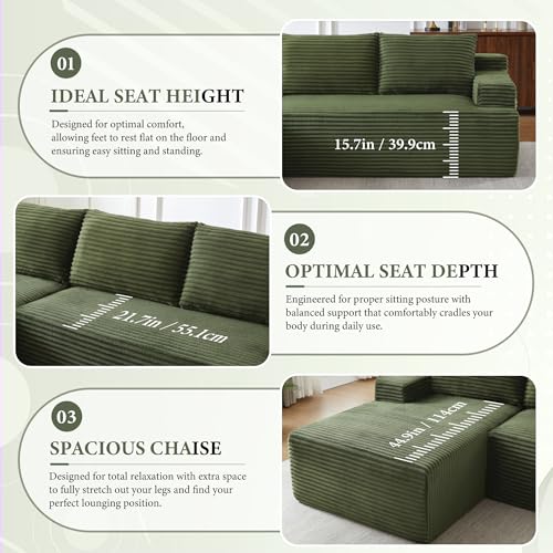 Image of 96 inch Sectional Couches for Living Room Cloud Couch Sofa with L-Shape Upholstered Boneless Couchs Modern Modular Sectional Couch with Chaise
