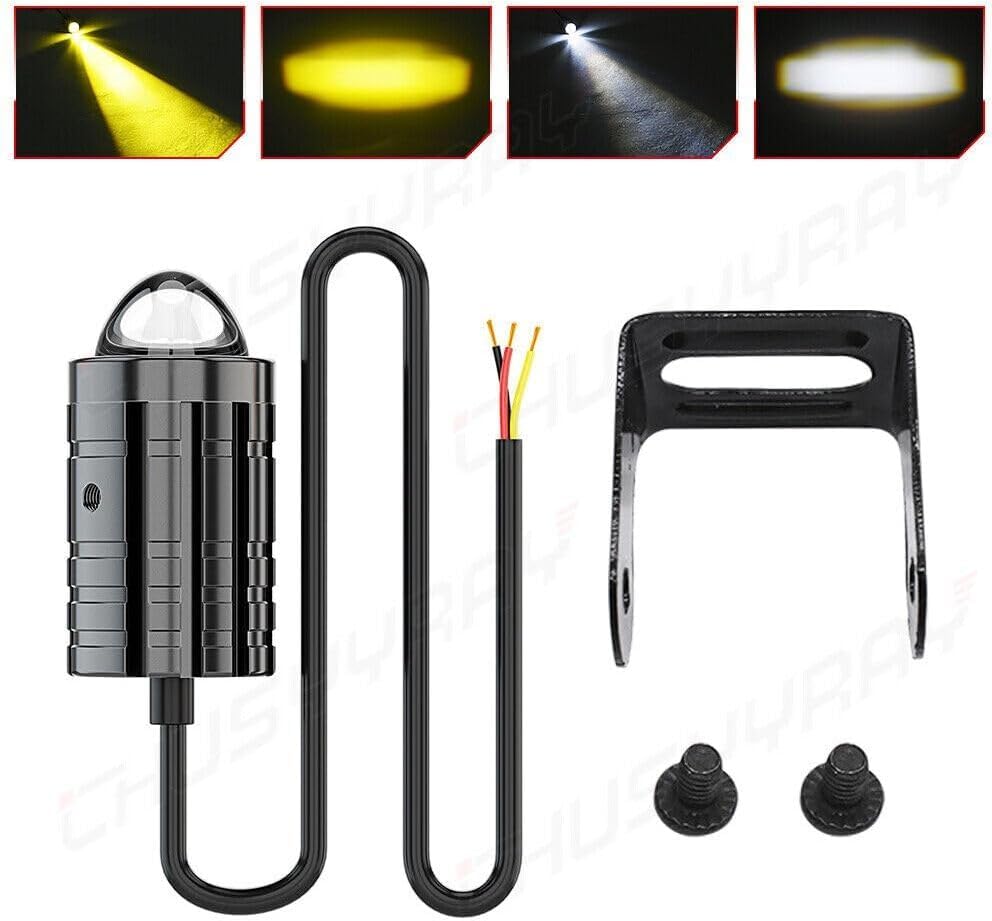 Image of Jumbuck Universal Bike LED Light - High Power Motorcycle Fog Lamps Mini Driving Lights with White /Yellow Dual Color Projector Lens & Switch (Set of 2Pcs)