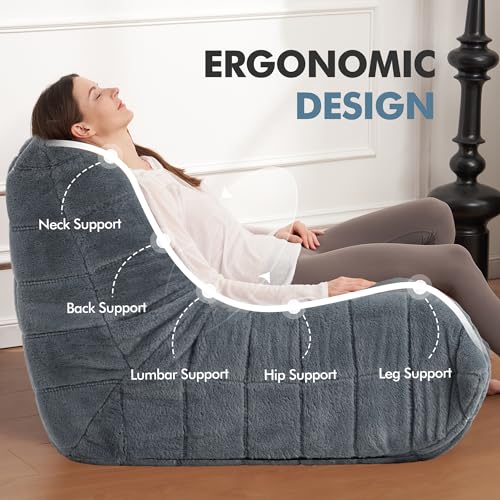 Image of Bean Bag Chair Big Sofa Beanbag Chair for Adults Fireside Chair Bean Bag Lounger with Memory Foam Filled for Home,Apartment or Gaming Venue(Grey Plush Single)