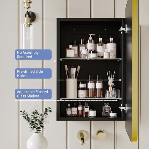 Image of Medicine Cabinet with Brushed Gold Metal Frame Mirror, Overall 16.5 inchx24 inch