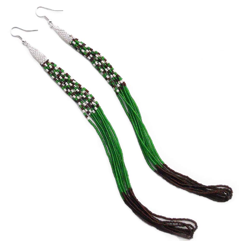 One of a kind Tribal Extra Long Beaded Statement Earrings Handmade