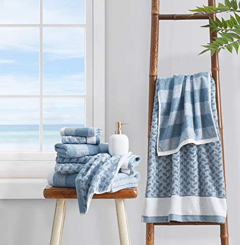 Image of Nautica - Bath Towel Set, Cotton Bath, Hand & Washcloths, Plush, Absorbent & Quick-Dry, Striped Americana Decor, Set of 6, Oak Lake Blue