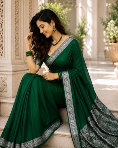 Image of Women's Glory Banarasi Satin Kanjivaram Saree Silver Zari Border Pure Soft Blend Silk Sari Kanchipuram Paithani Silk Party Wedding Festive New Ladies Sadi with Unstiched Blouse Piece. (Pink)