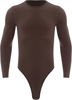 Body Camiseta de Manga Larga para Mujer Maillot Leotardo Deportivo Gimnasia de Color Sólido con Cuello Redondo Ropa Interior Activa L-XL