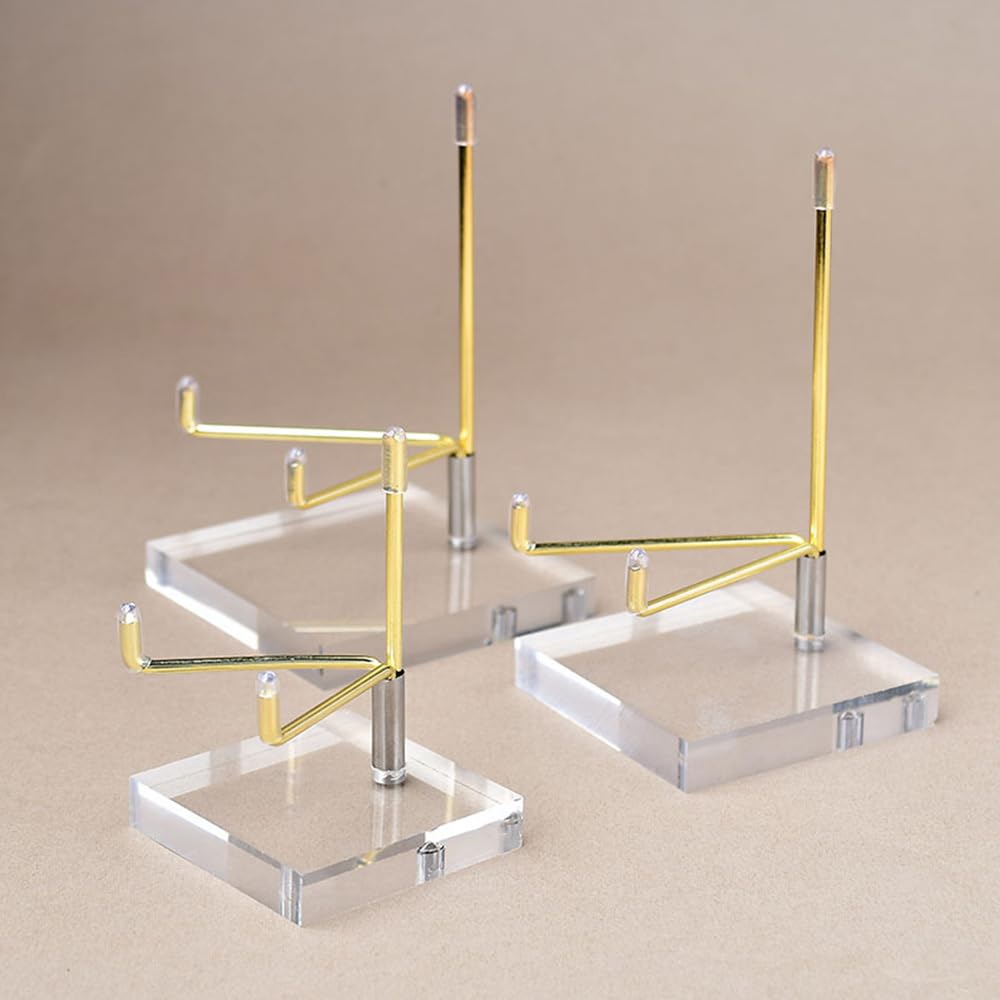 4 Soportes De Acrílico Con Brazo Metálico Ajustable - Base 5x5 Cm, Para Exhibir Cristales, Minerales Y Fósiles