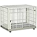 Pawhut Box per Cani con Fondo Removibile, 5 Ruote e Porta Anteriore, Gabbia per Cani Fino a 18kg, in PP e ABS, 81x55.5x62.5cm, Beige