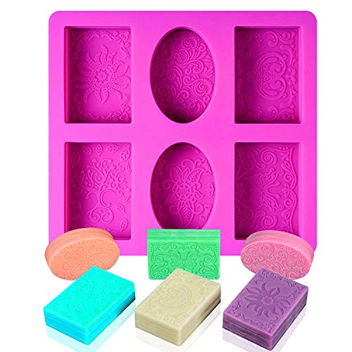 Moldes Hacer Jabón,6 Cavidades Molde de Jabón Silicona Moldes Silicona Cuadrado,para Pasteles,Chocolate,Galletas,Vela Perfumada,Hecho a Mano (Rosa)