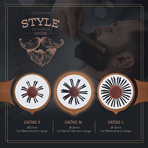 lampox Männer Bart-Rundbürste, Bartstyling, Bartbürste, Föhnbürste, Rundbürste, Föhnbürste, Bartpflege, Haarkamm, Holzgriff und stabile Noppen, Haarbürste für kurze und mittellange Haare (M)