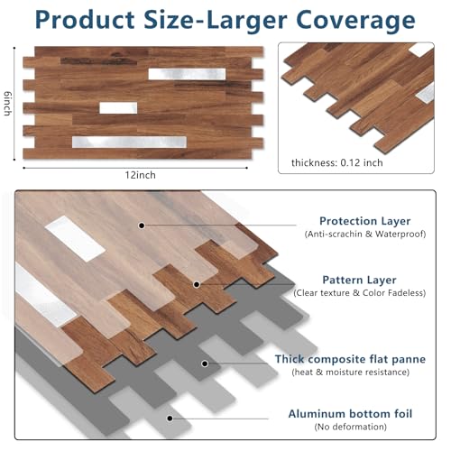 Yipscazo 40 Sheets PVC Wall Tiles Stick on Tiles for Backsplash Kitchen, Bathroom, Laundry Room, Camper, Fireplace (6'' X 12'', Brown Wood) by Yipscazo - Image 7