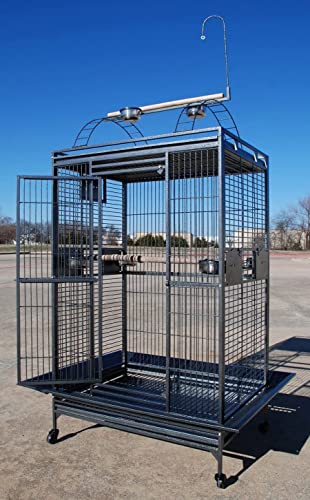 Extra Large Double Ladders Open Play Top Wrought Iron Bird Parrot Parakeet Finch Macaw Cockatoo Cage Include Seed Guard and Toy Hook On Wheels