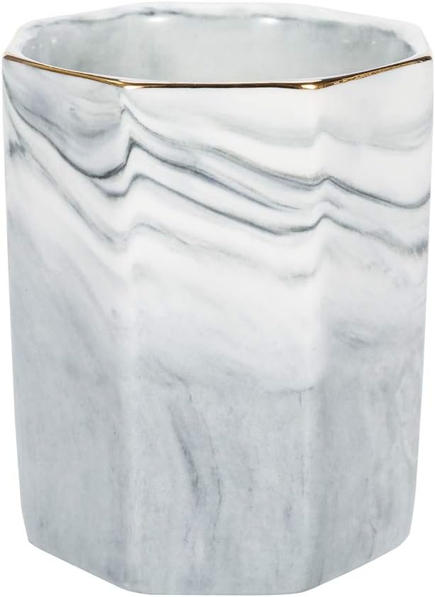 Yumi V Marble Pattern Makeup Brush Holder Pen Pot, Octagon Makeup Brush Pot Pencil Holder Cosmetic Eyebrow Pen Storage Pencil Pots for Classroom Bathroom Dressing Table Organizer Accessories (Grey)