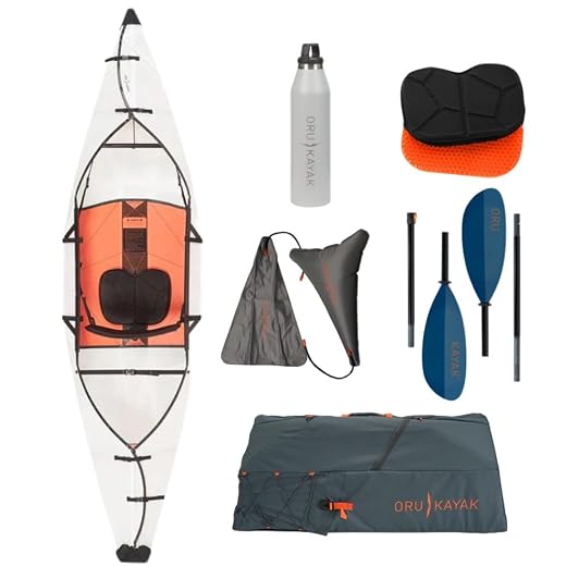 Oru Kayak Inlet Pro Bundle | Incl. Foldable Kayak, Fiberglass Paddle, Gel Seat, Pack, Float Bags, Bottle - Stable, Light - Lake/River Kayaks - Beginner, Intermediate - Kayak Size: 9'8" x 31", 20 Lbs