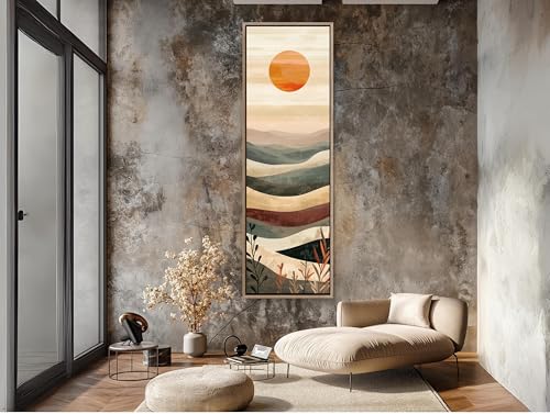 Tableau montagne bohème en toile verticale 55x165cm sans cadre
