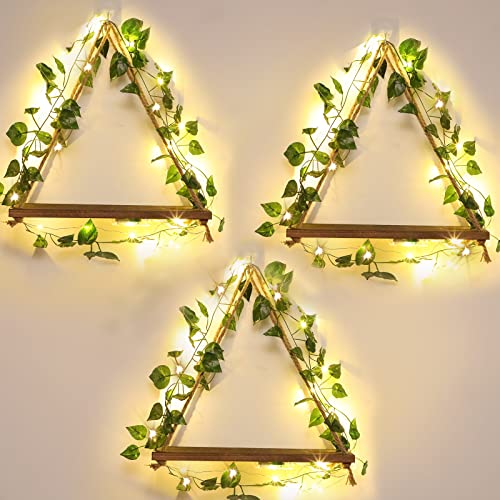 Amyhill 3 Set Artificial Ivy LED Floating Plant Shelves Wood