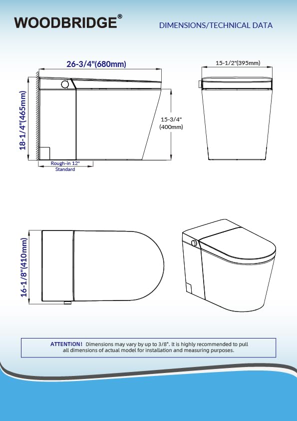 WOODBRIDGE Smart Toilet, Auto Open/Close Lid, Foot Sensor, Auto Flush, Heated Seat, Easy Installation, without Bidet,CHT002 by WOODBRIDGE - Image 6