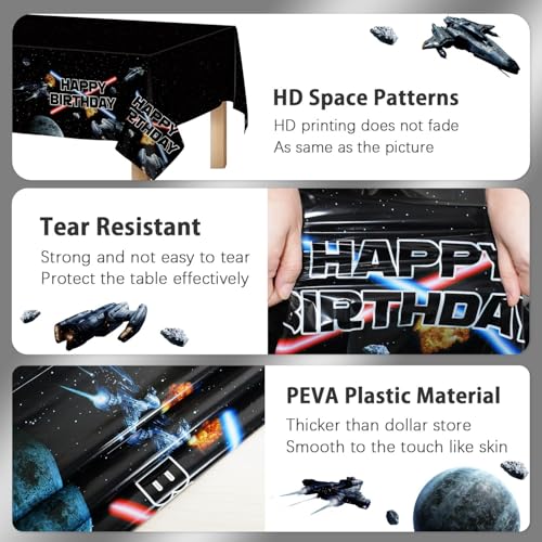 Heboland 2 Pack Space Birthday Table Cloth, Galaxy Theme Party Large 137 x 274cm Rectangular Plastic Tablecloth | Astronaut Galaxy Starship Tablecloth for Boys Kids Party Decorations - Image 4