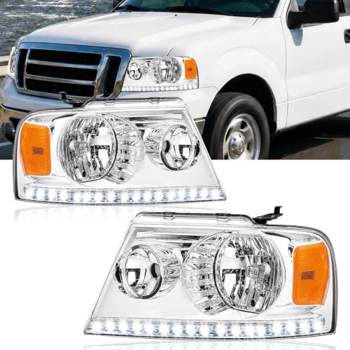 Fullux Headlights for 2004-2008 Ford F150 / 2006-2008 Lincoln Mark LT Pair Front Lights w/LED Running LIghts Replacement Headlamps Chrome Housing Amber Reflector by Fullux - Used condition - Image 9