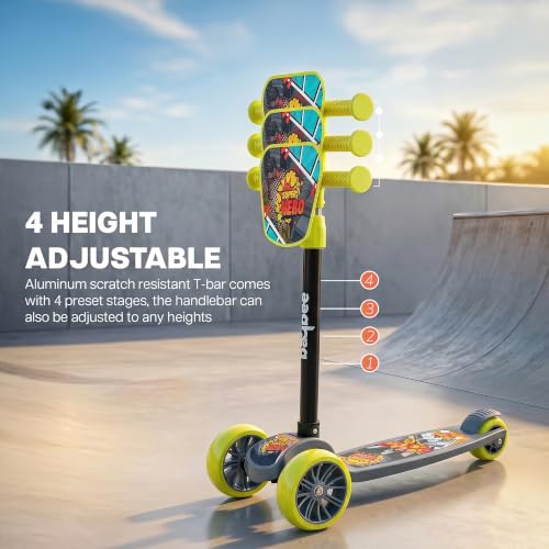 Image of Baybee Trickster Baby Kick Scooter for Kids | Foldable 3 Wheel Kids Scooter with 4 Height Adjustable & Foot Brake | Runner Scooters with Magic Board | Skate Scooter for 2+ Years Boy Girl (Grey /Green)