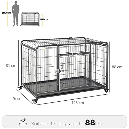 Pawhut Folding Design Heavy Duty Metal Dog Cage Crate & Kennel With Removable Tray And Cover, & 4 Locking Wheels, Indoor/Outdoor 49" #TOP2