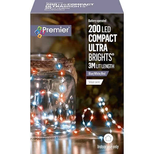 Guirlande LED compacte ultra fine 200 lampes tricolores à piles Premier Decorations
