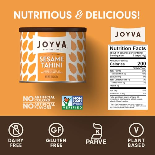Image of Joyva Tahini Paste | Roasted Sesame Seed Puree | Pack of 2, 15 oz