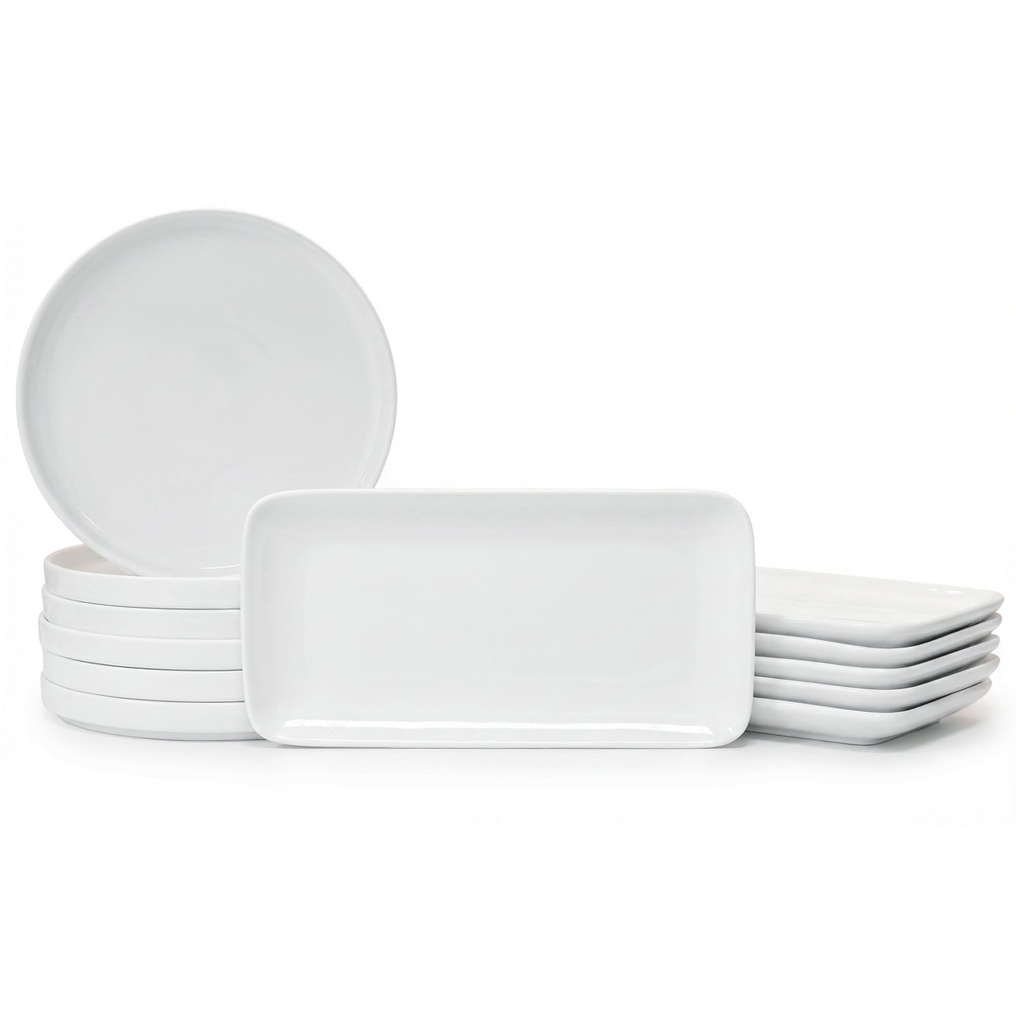 WishDeco Servierteller 12er Set Bündel, Geschirrservice Porzellan, Geschirrset Keramik,Tafelservice Weiß mit Dessertteller, Servierplatte Klein