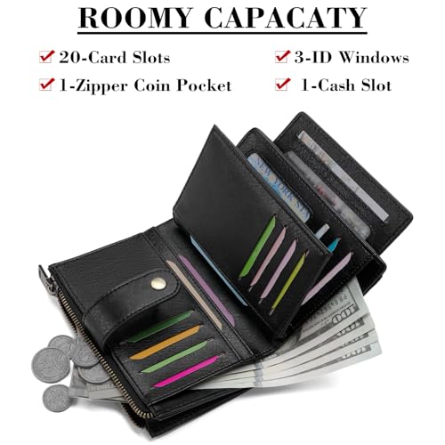 Image of SENDEFN Small Wallets for Women Leather Bifold Compact RFID Blocking with ID Window