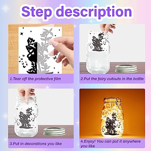 CREATCABIN 24Pcs Fairy Silhouettes Mason Jar Decor Lantern Laser Cutouts Decoration Plastic Scrapbook Embellishment for Jars Wall Windows Glass Cars Decor DIY Crafts Gifts Black 3.9x3.5Inch - Image 4