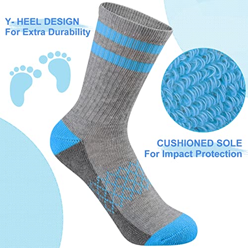 Comfoex Boys Crew Socks Half Cushioned Athletic Socks Cotton Calf Socks For Big Little Kids 6 Pairs3