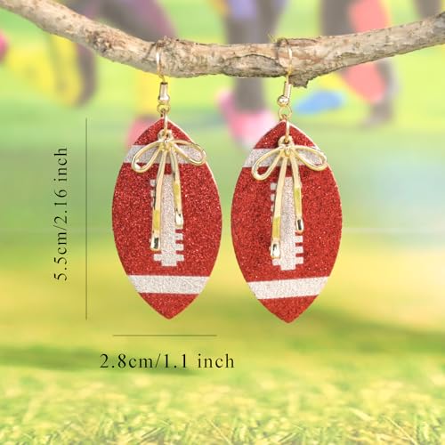 Football Earrings for Women Football Mom Accessorie Game Day Outfits Sparking Val Bowknot Sport Drop Earrings4