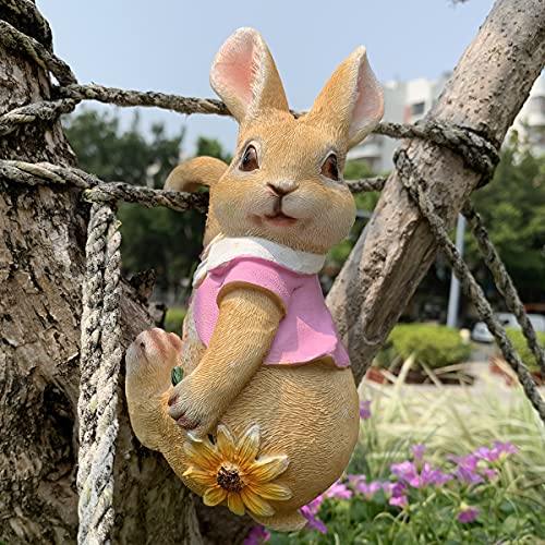 iRonrain Mini Garden Statues Hanging Bunny, Indoor Outdoor Decorations Cute Rabbit Planter Pots Hanger Art DÃ©cor Figurine Ornament for Yard Home Garden Patio and Office (Pink)