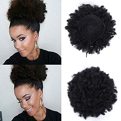 Duacorn HAIR Afro Puff Drawstring Ponytail Soft Kanekalon Drawstring Puff Ponytail Short Kinky Curly Hairpiece Updo Hair Extensions for Black Women (Black Color 1B#)