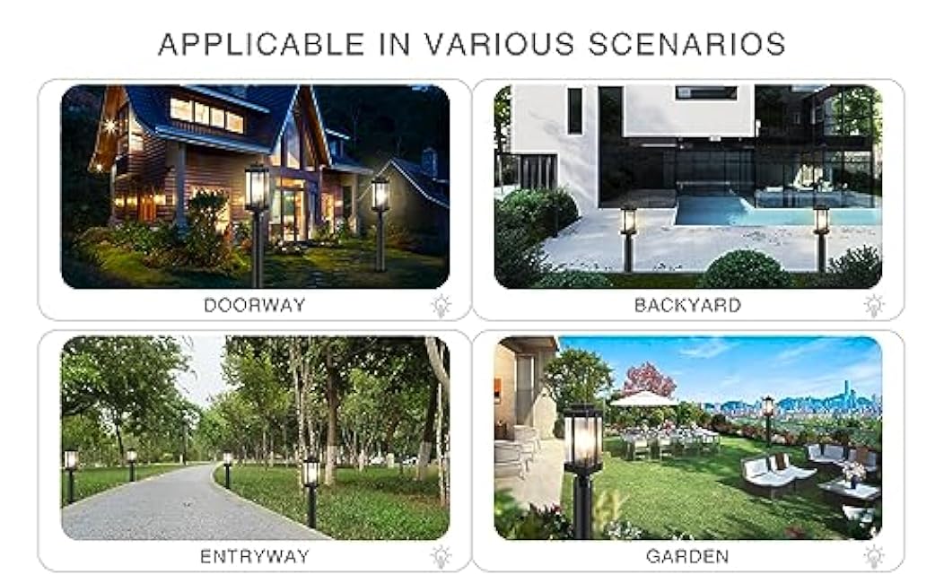 Monkfish Modern Black Outdoor Post Light, Waterproof Exterior Pillar Lamp with Square Base & Cyan Striped Glass Shade, E26 Socket, Weather Resistant Garden Path Light for Patio, Yard, Driveway