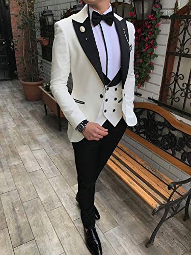 Men's Three Pieces Slim Fit Business Men Suit Formal Groomsmen Tuxedos for Wedding(Blazer+Vest+Pant)3