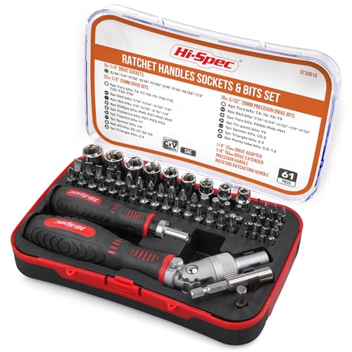 Hi-Spec Hex Driver Bit & Socket Set with Right Angle Ratchet for...
