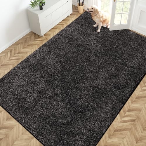 PURRUGS Easy Care Area Rug 6ft x 9ft, Non-Slip Washable Entryway Rug, Stain Resistant Accent Rug for Hallway, Living Room, Bedroom and Mudroom, Charcoal