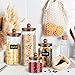 Gerrii Glass Storage Jars Set of 4, Clear Food Storage Containers with Wooden Lids Airtight Kitchen Canisters with Sticker and Chalk for Candy Cookie Rice Sugar Flour Pasta Nuts Beans Spice, 4 Sizes