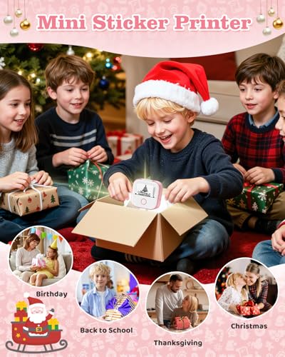Image of Memoking Sticker Printer - Gifts for Teen Girls, T02 Printpod Portable AI Mini Printer Sticker Maker Bluetooth Pocket Photo Printer Instant Print for Study Note, Journal, Photos, DIY, Gift, 6 Rolls