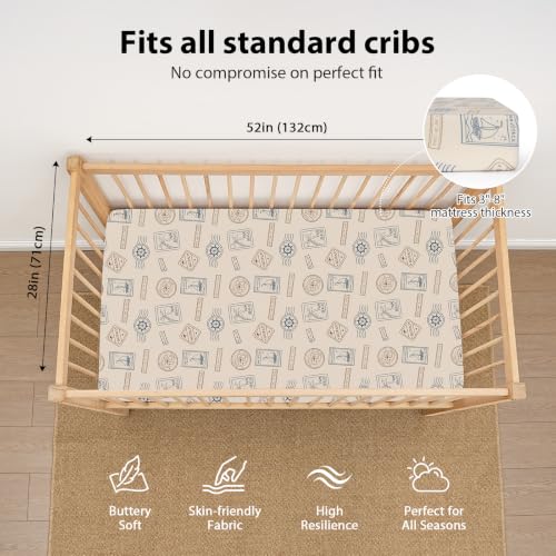 Image of Baby Crib Sheets for Boys and Girls, 3 Pack Toddler Bed Sheets for 52 inchx28 inch Standard Toddler Mattresses, Soft Microfiber Fitted Crib Sheets Neutral Sea Voyage Stamp