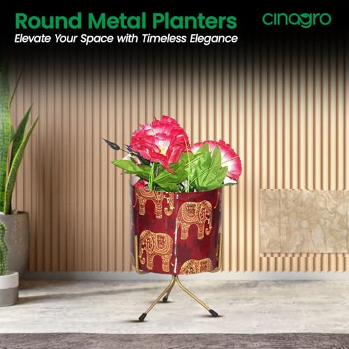 Image of CINAGRO Metal Flower Vase Planter Pot with Iron Stand, Pots for Plants, Plant Pots for Home Decoration, Succulent Pot, Indoor Planter Balcony Garden Decor (Size: 6X6 inch) Style: Cardinal Charm