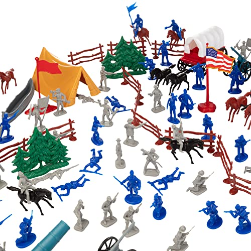 Civil War Army Men Toy Soldier Action Figure Playset -100 Pieces Including Confederate & Union Soldiers, Cannons, Wagons, Rideable Horses, Terrain Accessories -Great For Dioramas & School Projects #TOP1