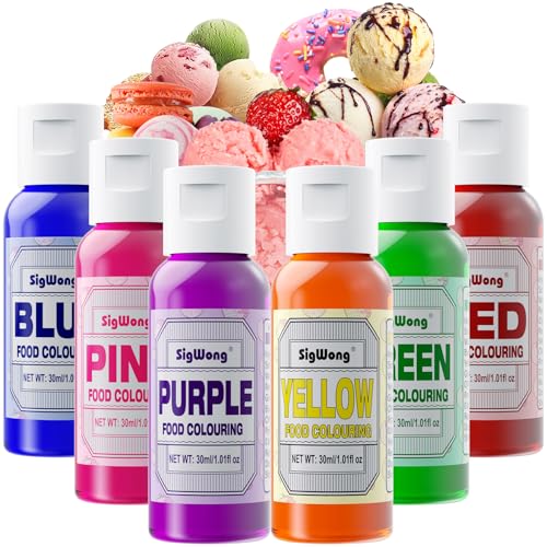 Food Colouring Set - 6x30ml Food Grade Liquid Food Colouring Edible Icing Colours for Dessert Decoration Cake Decorating Baking Easter Eggs Holiday Biscuits - Vegan