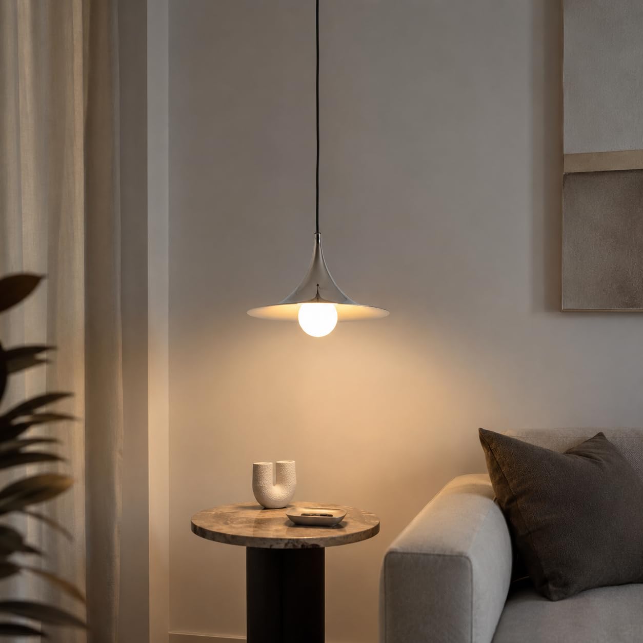 Alpinaluz Lampa Sufitowa Wisząca E14 Trąbka Metal Chromowany D30 cm